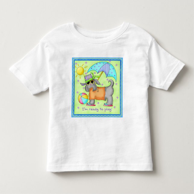 T-shirt Pour Les Tous Petits Plage Chien Whimsy Art Vert bleu (Devant)