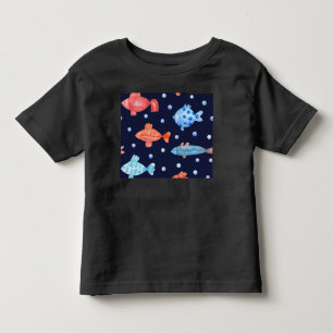 T-shirt Pour Les Tous Petits Poissons Colorés et Perles sur Fond Bleu Marine