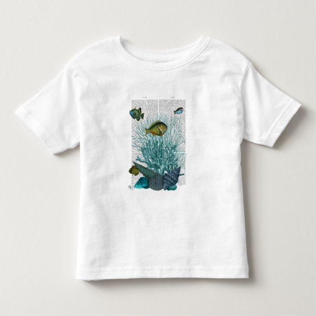 T-shirt Pour Les Tous Petits Poissons, coquillages bleus et coraux (Devant)