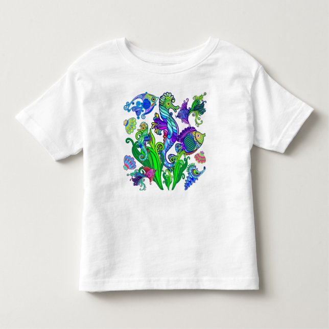 T-shirt Pour Les Tous Petits Poissons et hippocampes exotiques d'espèce marine (Devant)