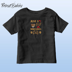 T-shirt Pour Les Tous Petits Police Empreinte de léopard, Fille qui aime Chats 