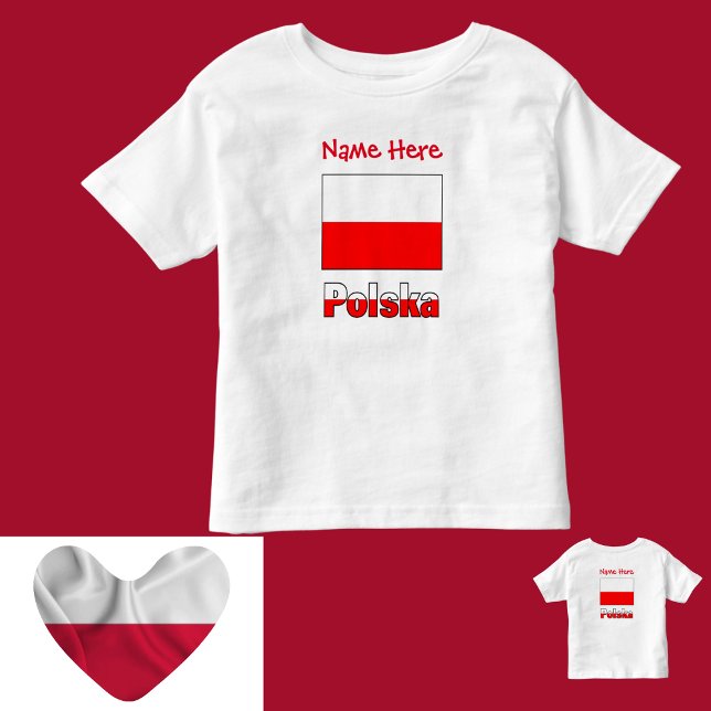 T-shirt Pour Les Tous Petits Polska et drapeau polonais Personnalisation rouge (Créateur téléchargé)