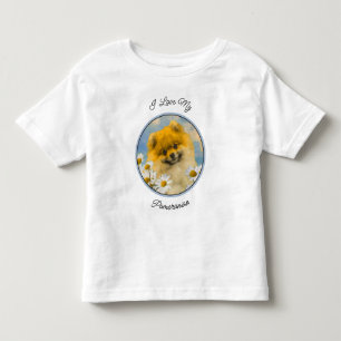 T-shirt Pour Les Tous Petits Poméranien dans Daisies Peinture - Art Chien origi