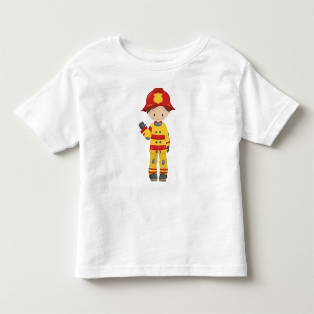 T-shirt Pour Les Tous Petits Pompier, Pompier, Pompiers, Cheveux Brown (Devant)