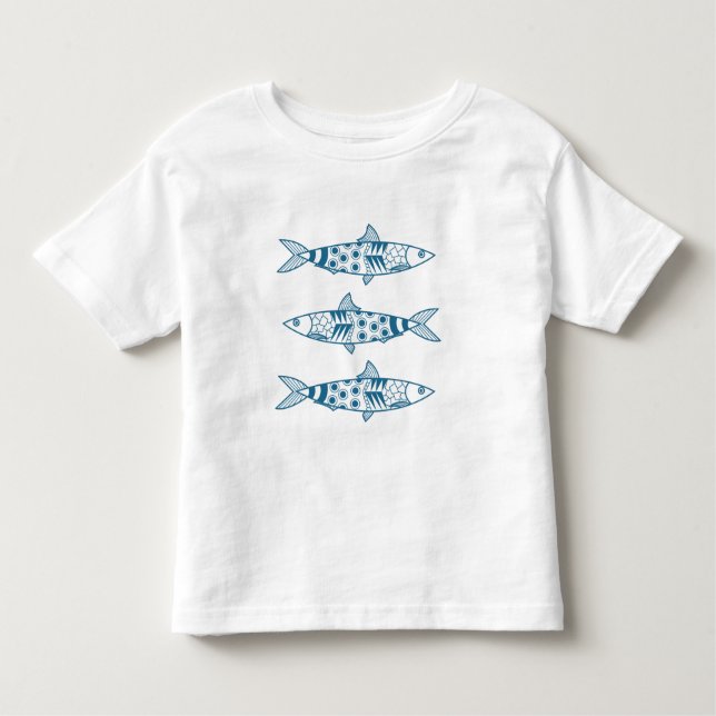 T-shirt Pour Les Tous Petits Portugais Lisbonne Sardines Motif Azulejos (Devant)