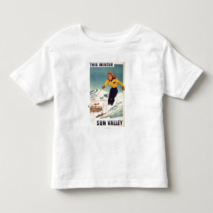 T-shirt Pour Les Tous Petits Poster d'une femme à tête rouge souriant et skiant