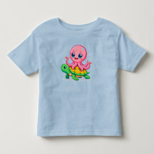 T-shirt Pour Les Tous Petits Poulpe de dessin animé adorable chevauchant une to