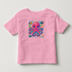 T-shirt Pour Les Tous Petits Poulpe Illustré Mignon avec Poissons Colorés