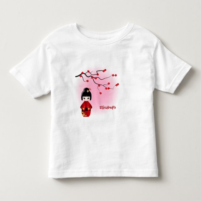 T-shirt Pour Les Tous Petits Poupée japonaise kokeshi en sakura nom fille (Devant)