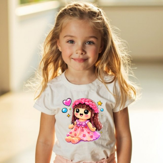 T-shirt Pour Les Tous Petits Poupée Kawaii Y2K Style Autocollant – Jouet Pop Fi (Créateur téléchargé)