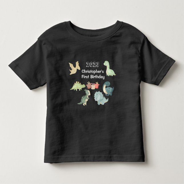 T-shirt Pour Les Tous Petits Premier anniversaire aquarelle dinosaure mignon no (Devant)