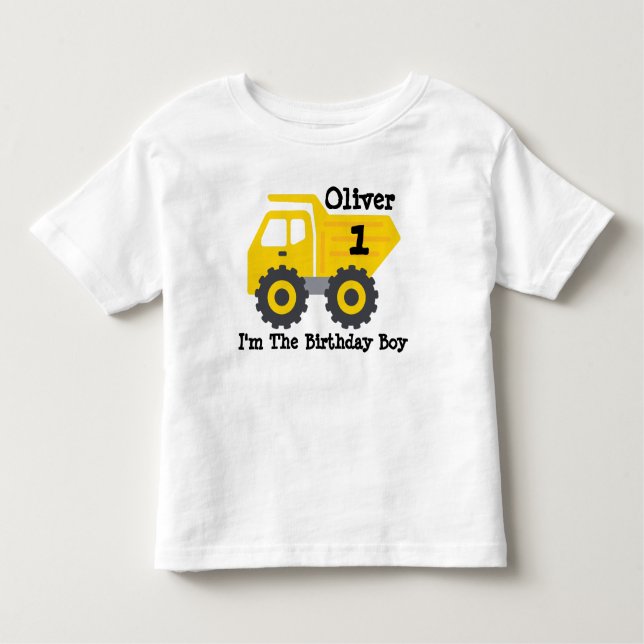 T-shirt Pour Les Tous Petits Premier anniversaire Boy Jaune Chariot Camion (Devant)