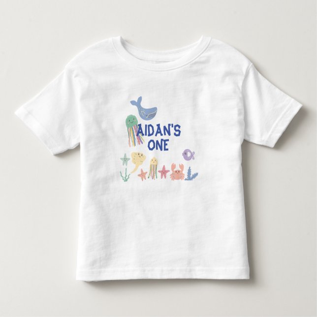T-shirt Pour Les Tous Petits Premier anniversaire du monde sous-marin mignon (Devant)