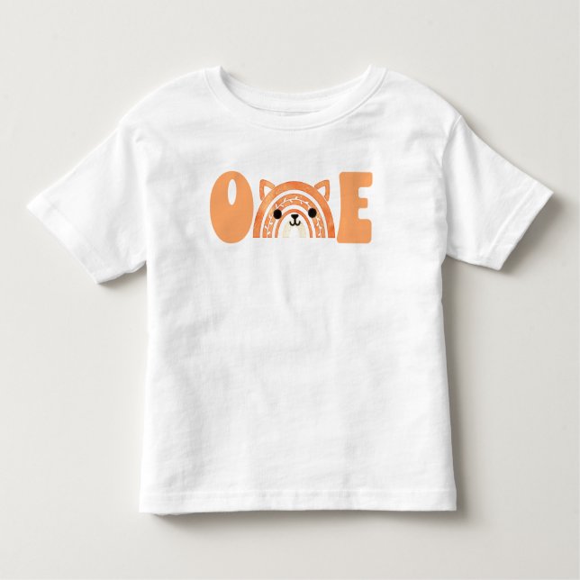 T-shirt Pour Les Tous Petits Premier anniversaire Woodland Fox Boho Rainbow (Devant)
