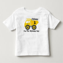 Premier garçon d'anniversaire camion benne jaune