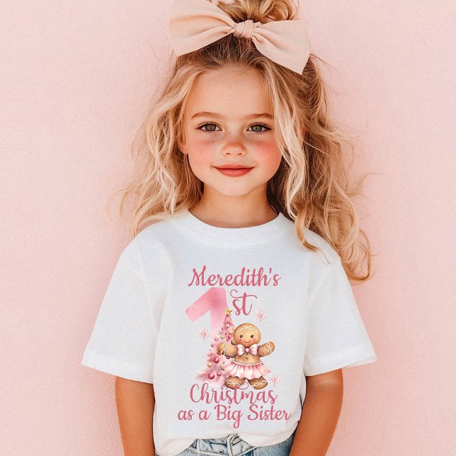 T-shirt Pour Les Tous Petits Premier Noël en tant que Grande Sœur Nom Pain d'Ép (Créateur téléchargé)