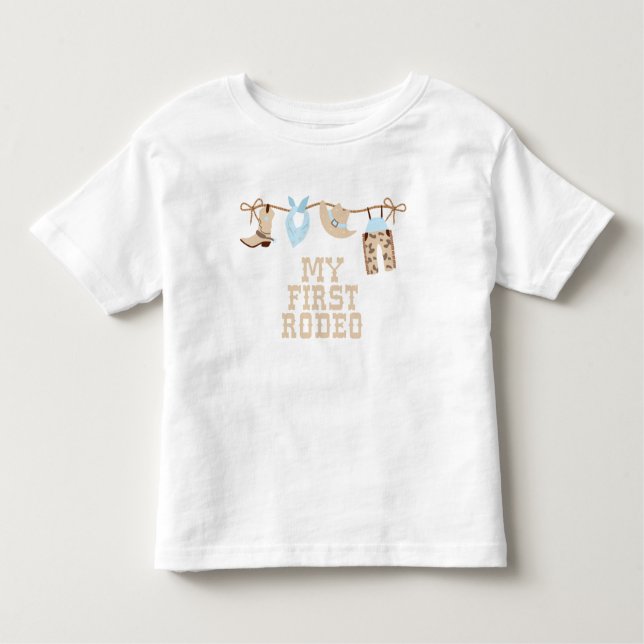 T-shirt Pour Les Tous Petits Premier Rodéo Bébé bleu et marron Anniversaire  (Devant)