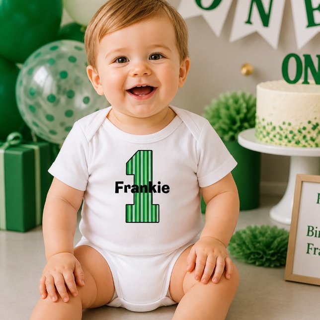 T-shirt Pour Les Tous Petits Première année rayée verte (Green Striped First Birthday Toddler T-shirt )