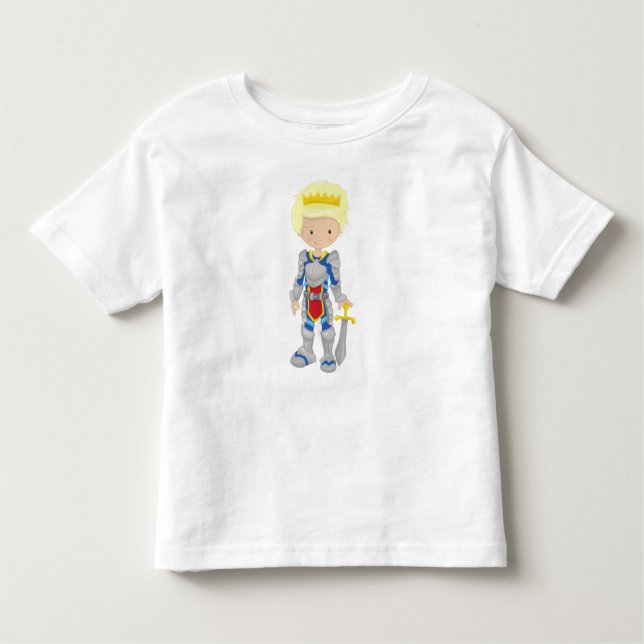 T-shirt Pour Les Tous Petits Prince, Roi, Chevalier, Couronne, Épée, Cheveux bl (Devant)
