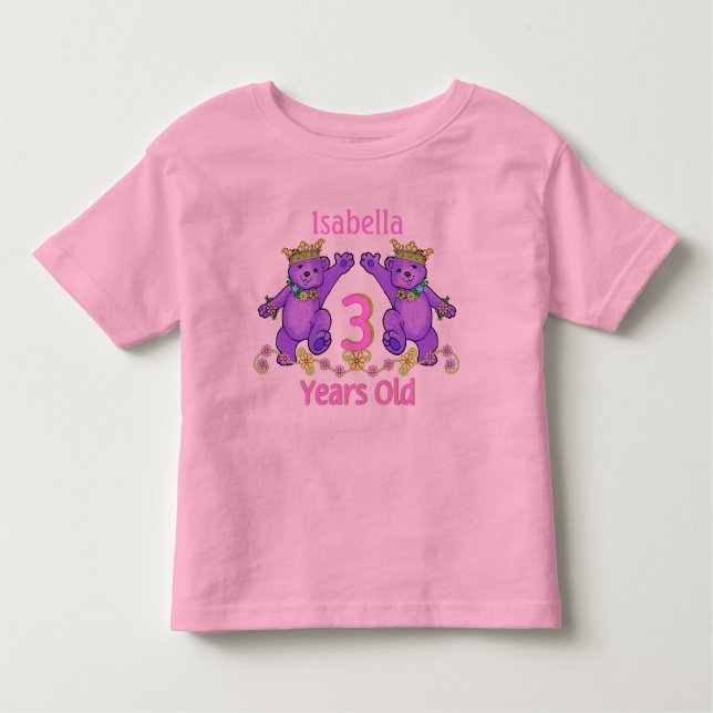 T-shirt Pour Les Tous Petits Princess Bears 3e anniversaire Nom personnalisé (Devant)