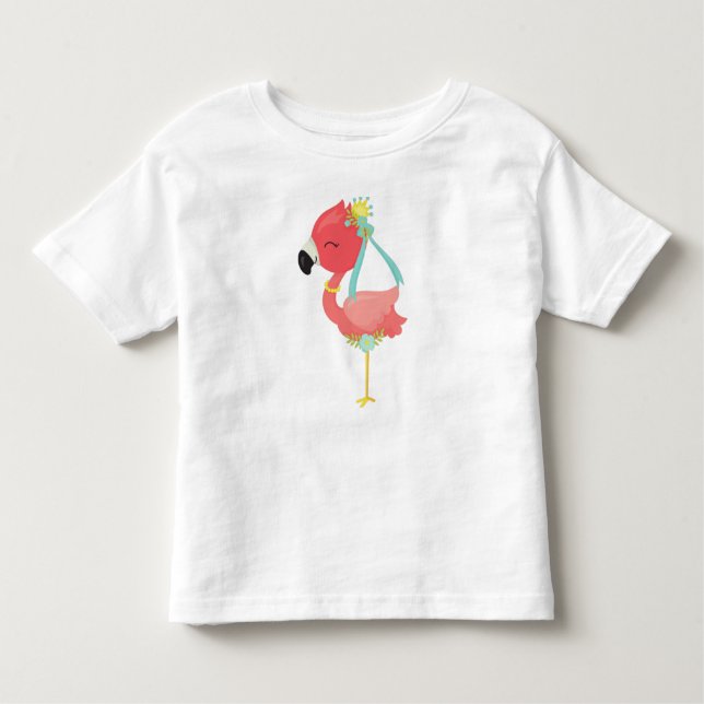 T-shirt Pour Les Tous Petits Princesse Flamant rose, Couronne, Fleurs, Mignonne (Devant)