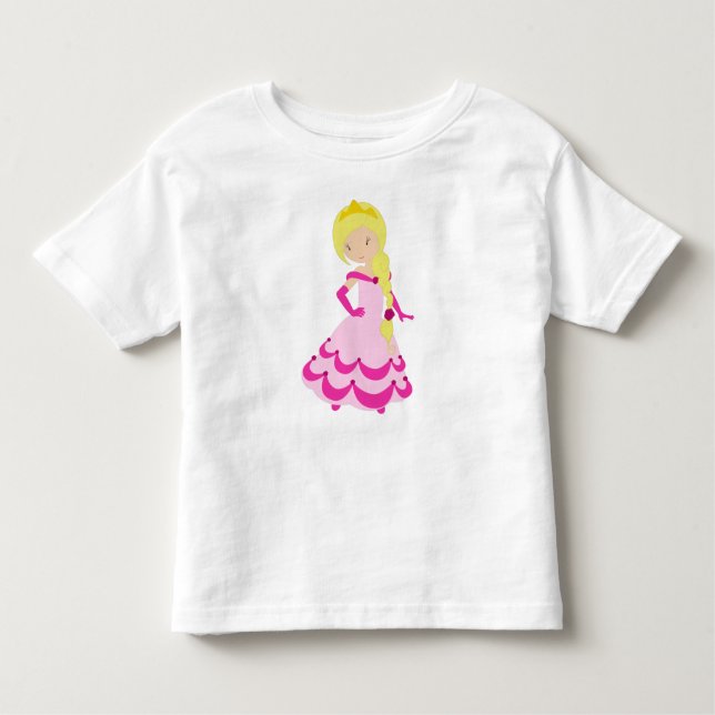 T-shirt Pour Les Tous Petits Princesse mignonne, Cheveux blonde, Couronne, Robe (Devant)