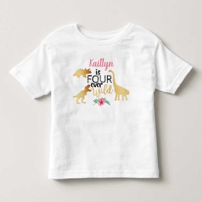 T-shirt Pour Les Tous Petits Quatre ans pour toujours les filles dinosaures (Devant)