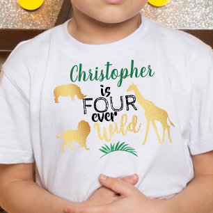 T-shirt Pour Les Tous Petits Quatre ans pour toujours sauvage Safari Jungle Gar