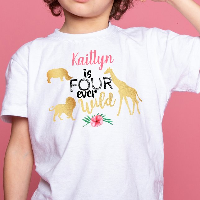 T-shirt Pour Les Tous Petits Quatre Ever Wild Jungle Safari Filles 4ème Anniver (Créateur téléchargé)