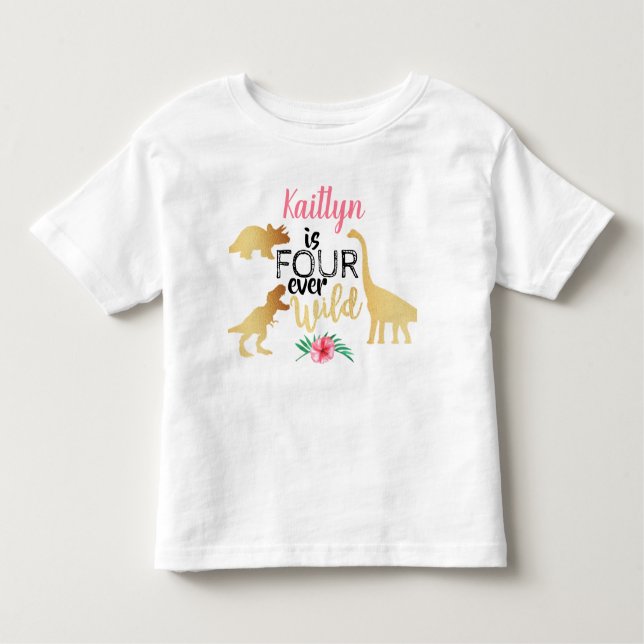 T-shirt Pour Les Tous Petits Quatre Forever Wild Dinosaur Girls 4ème Anniversai (Devant)