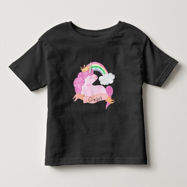 T-shirt Pour Les Tous Petits 🌈 Rainbow Unicorn Nom personnalisé    (Devant)