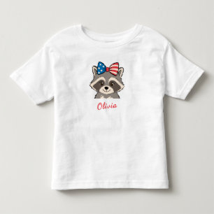 T-shirt Pour Les Tous Petits Raton laveur patriotique Ruban Rouge Blanc Bleu No