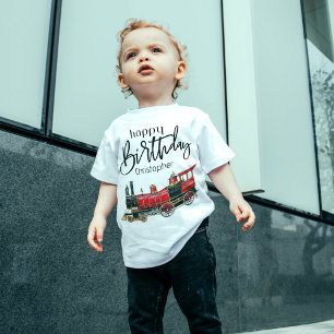 T-shirt Pour Les Tous Petits Red Train Joyeux anniversaire "Votre nom"