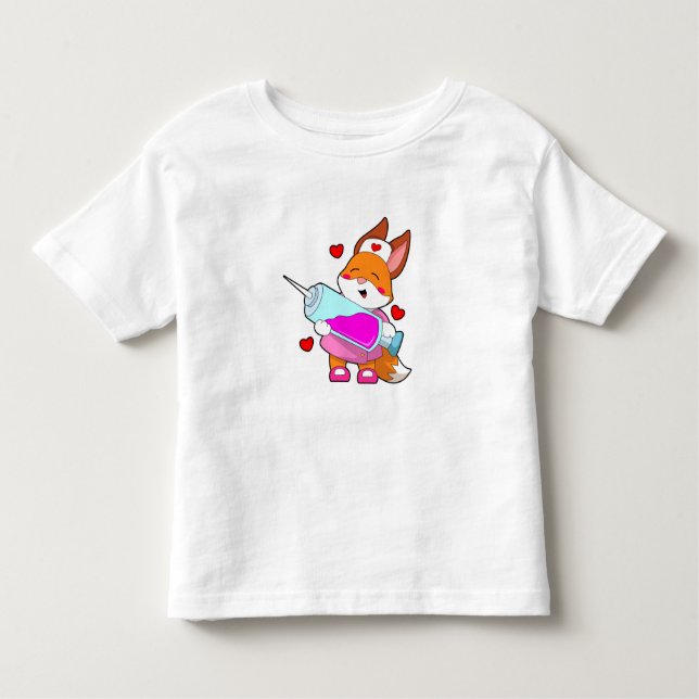 T-shirt Pour Les Tous Petits Renard comme infirmière avec seringue (Devant)