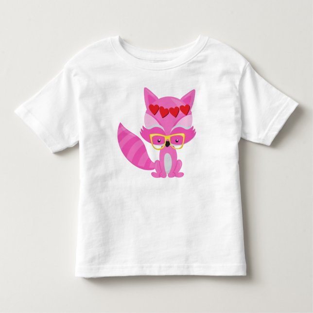 T-shirt Pour Les Tous Petits Renard de la Saint Valentin, Renard rose, Lunettes (Devant)