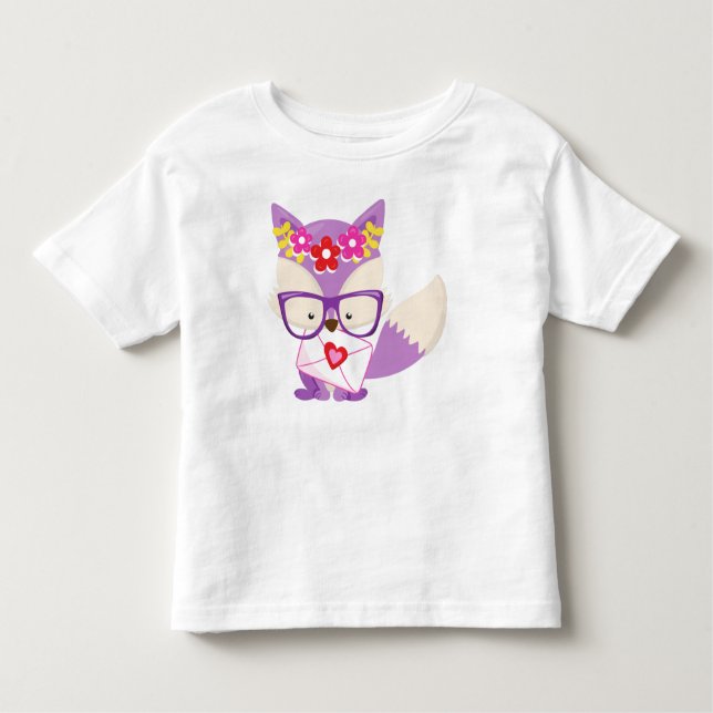 T-shirt Pour Les Tous Petits Renard de Saint Valentin, Renard pourpre, Lunettes (Devant)