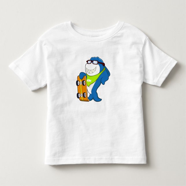 T-shirt Pour Les Tous Petits Requin comme patineur avec skateboard (Devant)