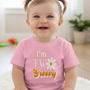 T-shirt Pour Les Tous Petits Retro Deux Filles Groovy 2ème Anniversaire