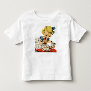 T-shirt Pour Les Tous Petits Rétro illustration de chat de gâteau de fille