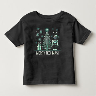 T-shirt Pour Les Tous Petits Robot IA avec arbre de Noël Tech - Joyeux Techmas