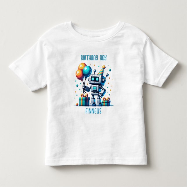 T-shirt Pour Les Tous Petits Robot Pixel Pixel Personnalisé Anniversaire (Devant)