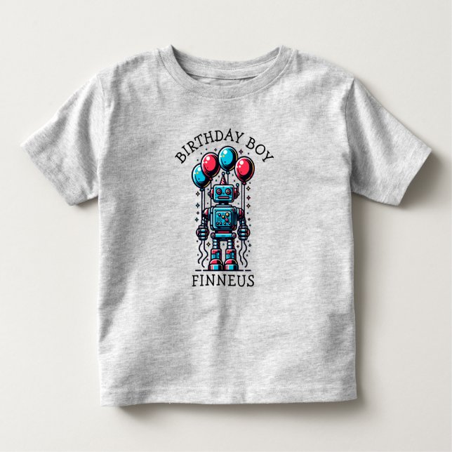 T-shirt Pour Les Tous Petits Robot Theme Birthday Boy (Devant)