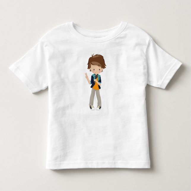 T-shirt Pour Les Tous Petits Rock Boy, Cheveux Brown, Chanteur de groupe, Micro (Devant)