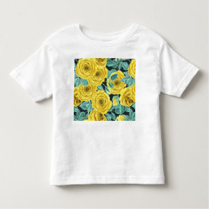 T-shirt Pour Les Tous Petits Roses d'aquarelle jaune avec feuilles et pattes de