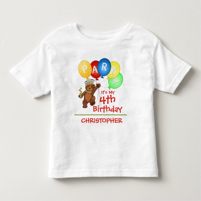 T-shirt Pour Les Tous Petits Royal Bear 4e anniversaire fête personnalisée (Devant)