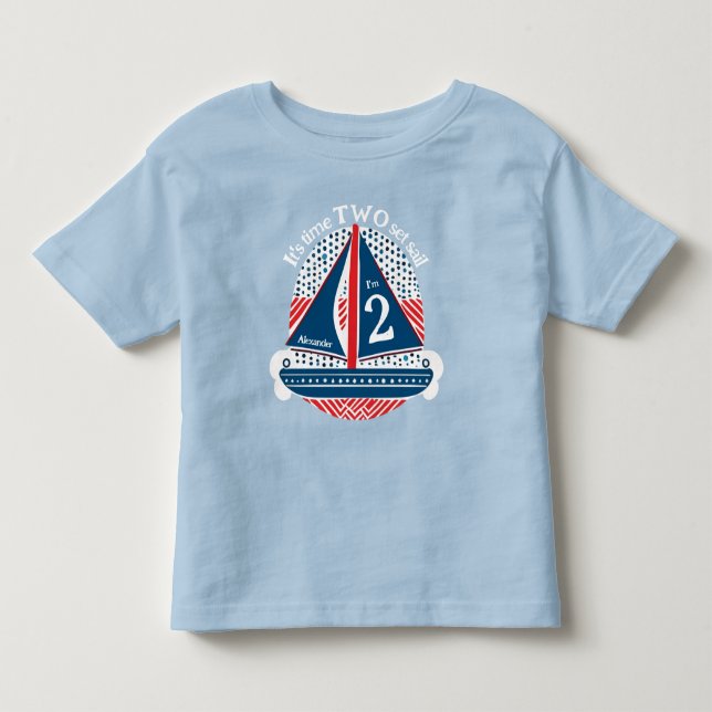T-shirt Pour Les Tous Petits Sailboat Splash 2e anniversaire Rouge Blanc Bleu (Devant)