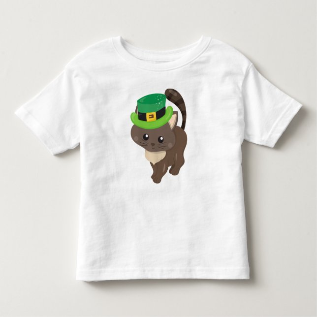 T-shirt Pour Les Tous Petits Saint Patrick's Day, Chat Brown, Casquette Leprech (Devant)