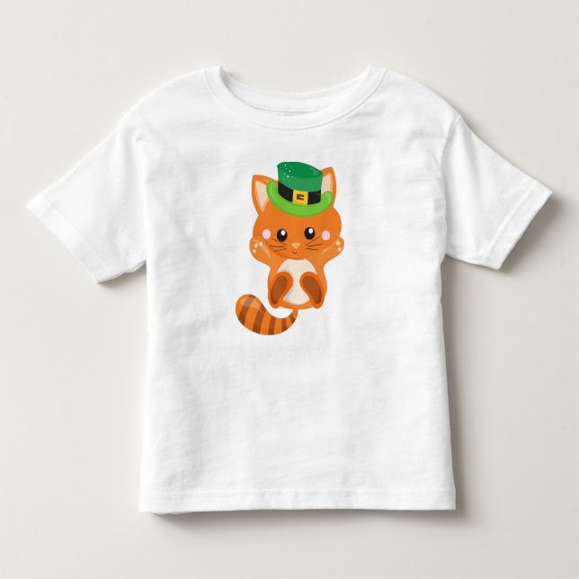 T-shirt Pour Les Tous Petits Saint Patrick's Day, Orange Cat, Casquette Leprech (Devant)