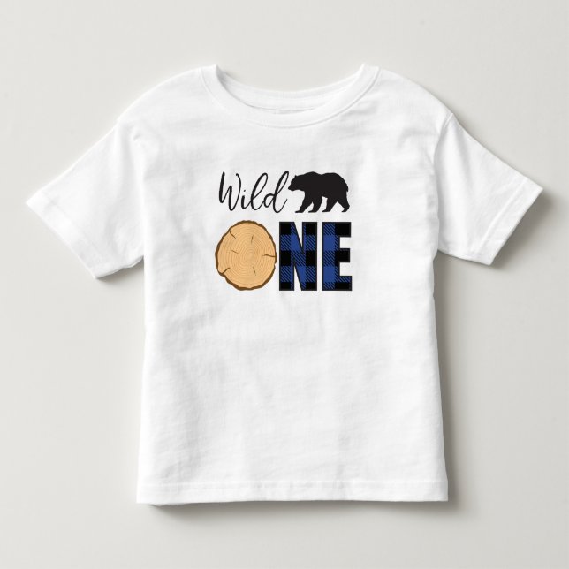 T-shirt Pour Les Tous Petits Sauvageon Ours Noir Carreaux Bleus 1er Anniversair (Devant)