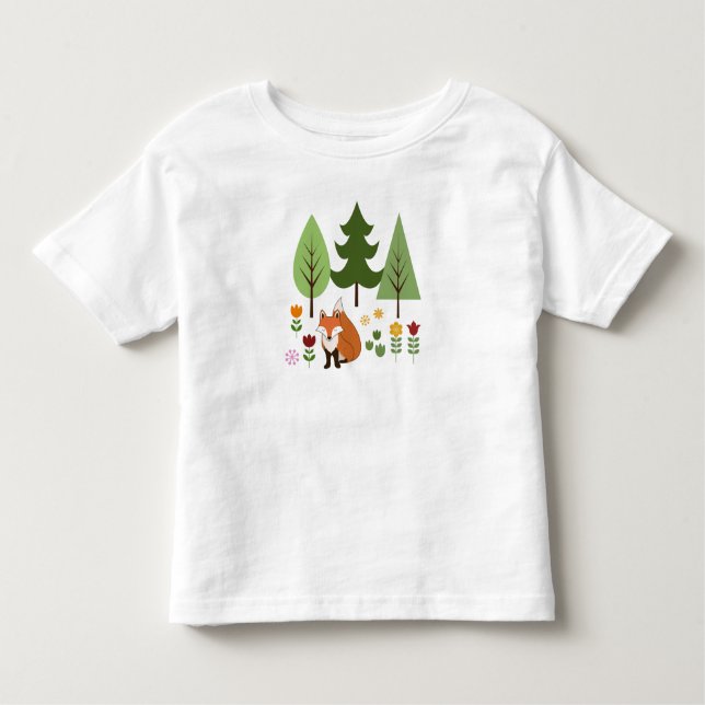 T-shirt Pour Les Tous Petits Scandinavian Style Fox Flowers Trees Illustration (Devant)